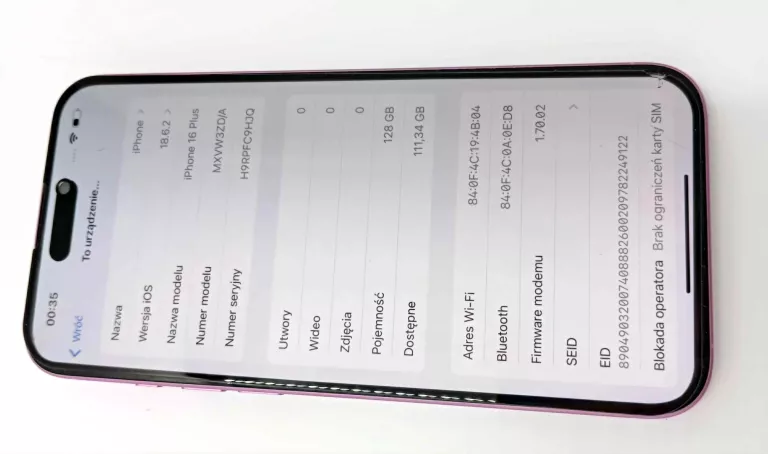 TELEFON IPHONE 16 PLUS RÓŻOWY 128GB KON BATERII 100%