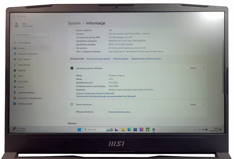 LAPTOP MSI PULSE 15 B13VGK + ZASILACZ