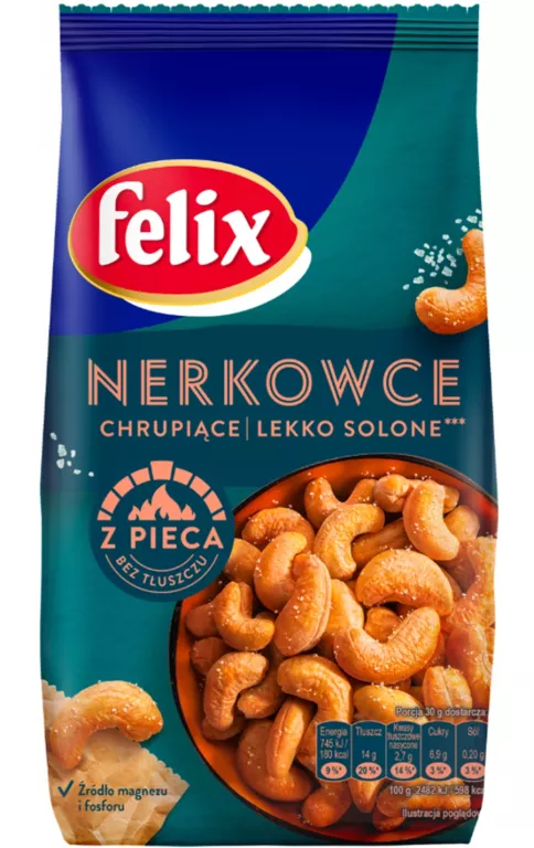 FELIX ORZECHY NERKOWCA DWUKROTNIE PRAŻONE LEKKO SOLONE 220G 5900571103986