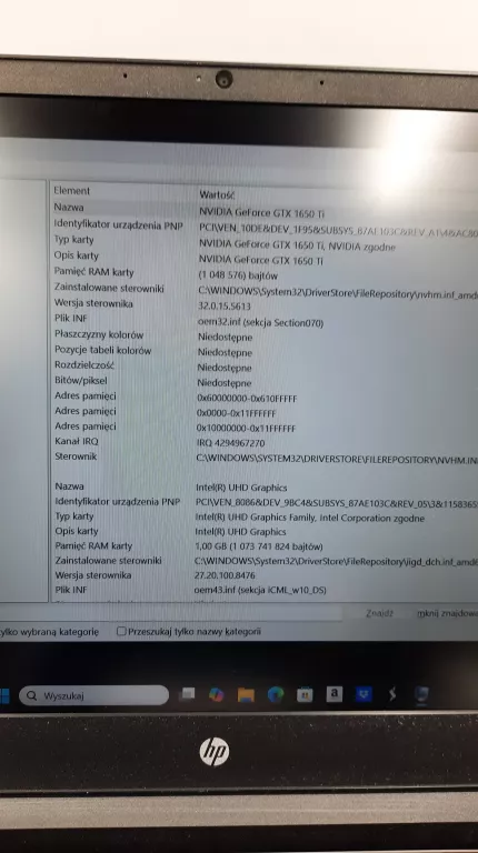 LAPTOP HP PAVILION GAMING 16-A0038NW / INTEL I5 /GTX1650/8GB/0,5TB/*OKAZJA