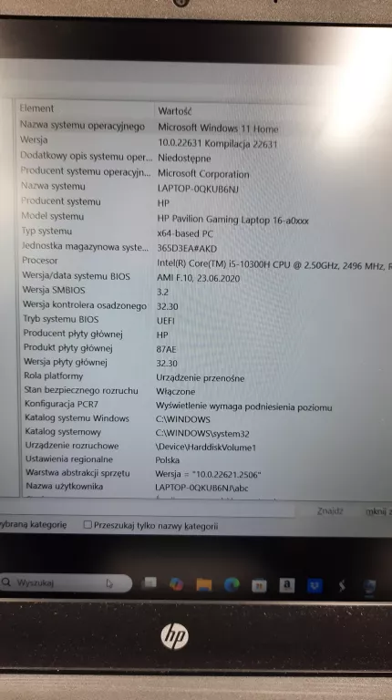LAPTOP HP PAVILION GAMING 16-A0038NW / INTEL I5 /GTX1650/8GB/0,5TB/*OKAZJA