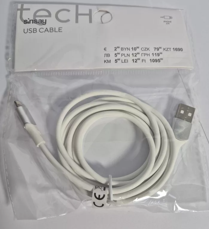 KABEL USB - LIGHTNING 2M SINSAY BIAŁE