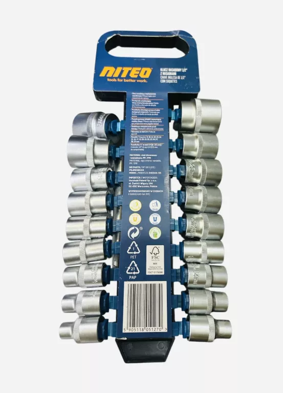 NITEO KLUCZ NASADOWY 1/2 Z NASADKAMI 9-32MM Z MECHANIZMEM ZAPADKOWYM