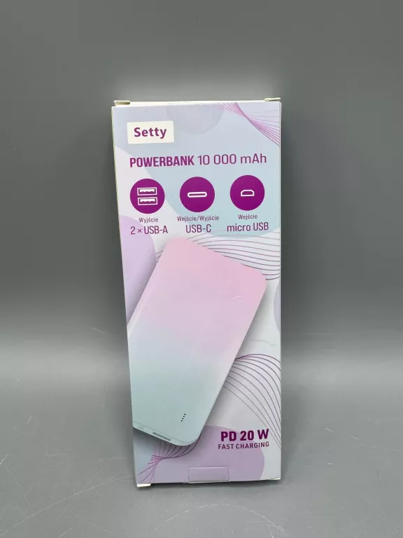 POWERBANK SETTY 10000MAH PD 20 W  FIOLETOWY JAK NOWY!