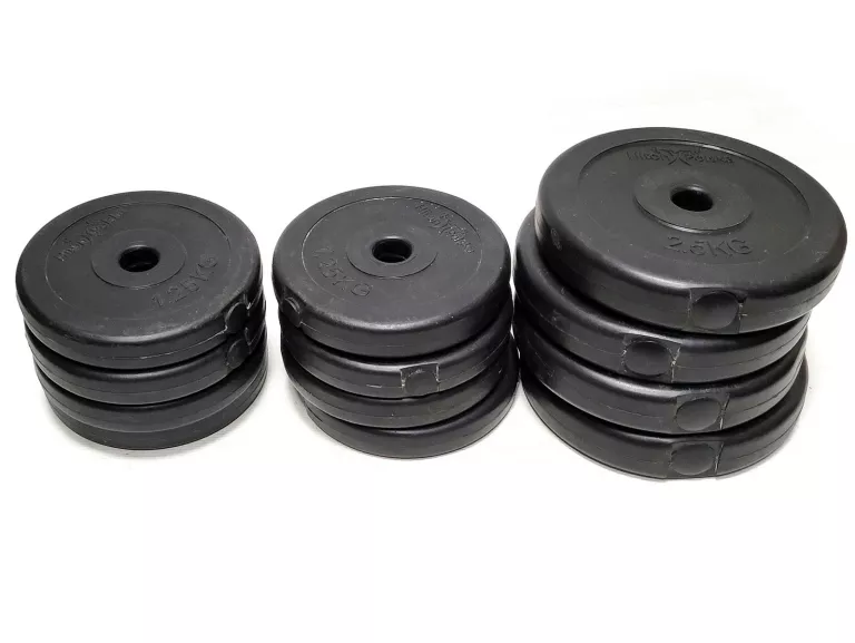 ZESTAW DO ĆWICZEŃ (2X GRYF, 8X1,25KG, 4X2,5KG, 4X NAKRĘTKA, GUMA)