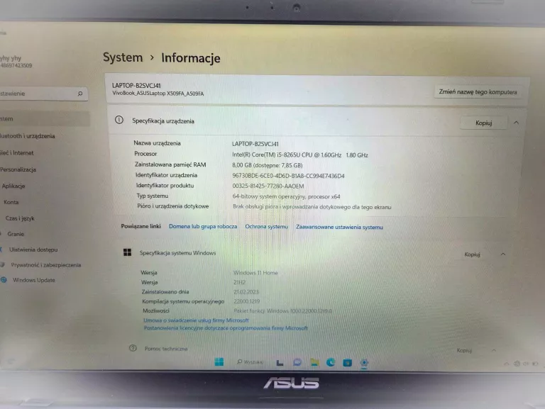 LAPTOP ASUS VIVOBOOK A509FA I5-8265U
