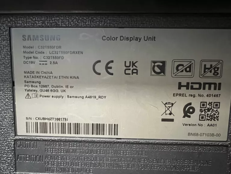 MONITOR SAMSUNG 32" T55 C32T550FDRXEN