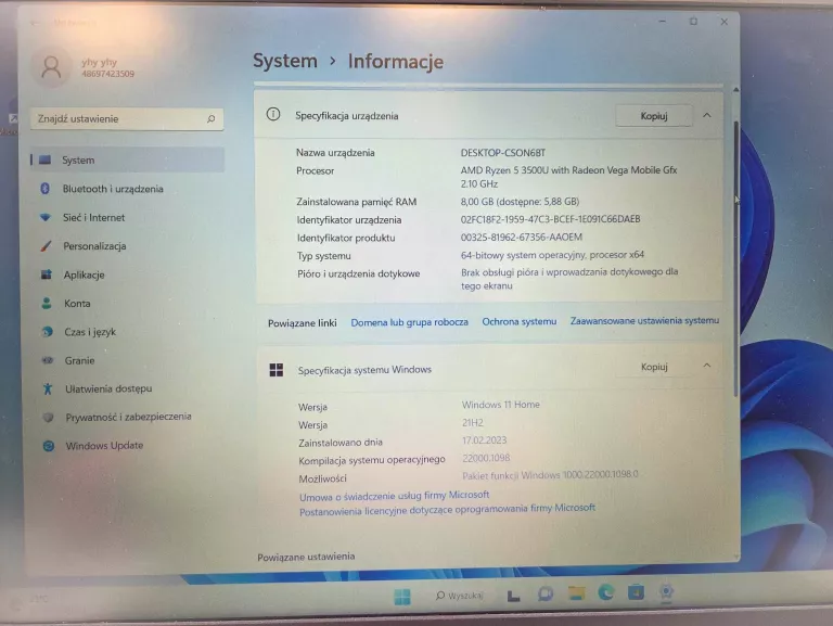 LAPTOP LENOVO IDEAPAD 3 15ADA05 81W1