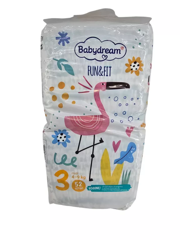 BABYDREAM FUN&FIT PIELUSZKI JEDNORAZOWE MIDI 3, 4-9 KG 52 SZTUKI