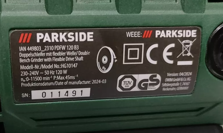 PARKSIDE PDFW 120 A1 SZLIFIERKA STOŁOWA PODWÓJNA HG10147