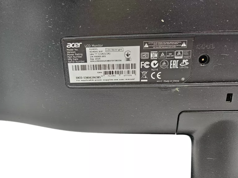 MONITOR ACER S240HL LED,TN 24" 60HZ 16:9