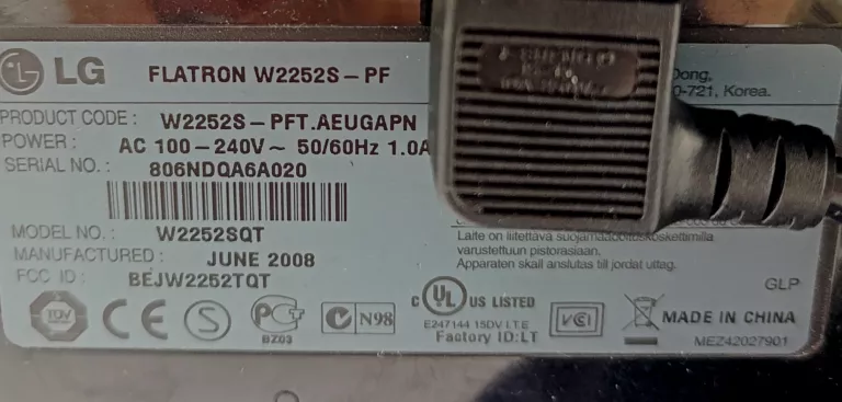 MONITOR LG FLATRON W2252S + ZASILACZ