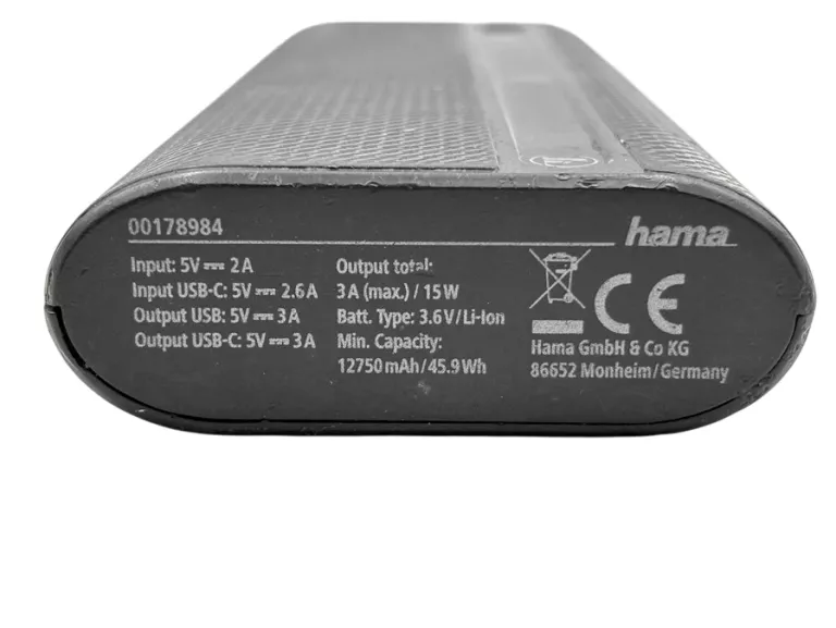 POWERBANK HAMA POWER PACK "X13" 13000MAH 00178984 CZARNY
