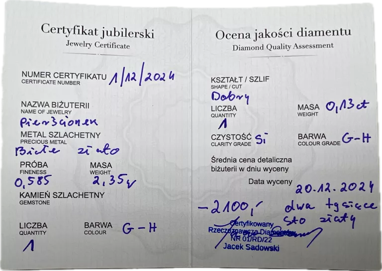 INTERESUJĄCY ZŁOTY PIERŚCIONEK Z BRYLANTEM 585 2,35G R14