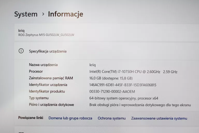 LAPTOP ASUS ROG ZEPHYRUS M15 GU502LW