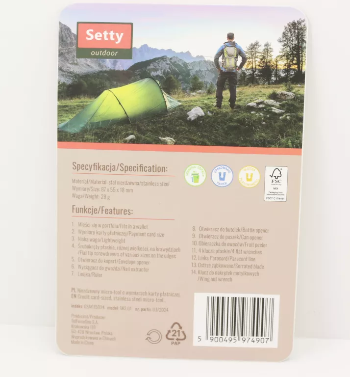 KARTA SURVIVAL SETTY 14 W 1 CZARNA STAL NIERDZEWNA
