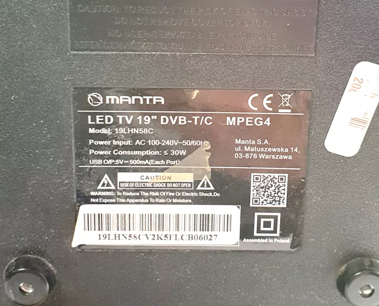 TELEWIZOR MANTA 19LHN58C/PILOT/PUDEŁKO