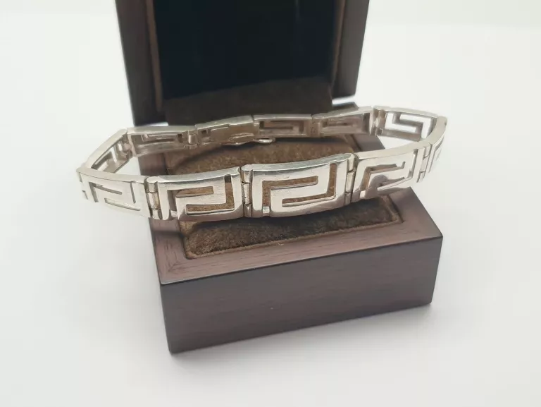 PIĘKNA SREBRNA BRANSOLETKA WZÓR GRECKI PR.925 W.16,48G DŁ. 19CM
