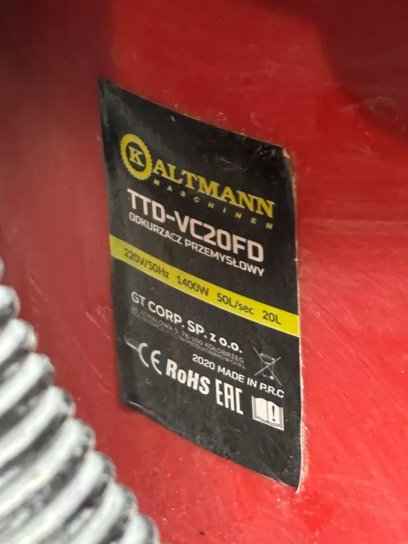 ODKURZACZ PRZEMYSŁOWY KALTMANN 1400W 18L TTD-VC20FD