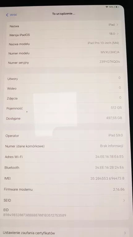 APPLE IPAD PRO 13’ M4 7 GENERACJA 512GB