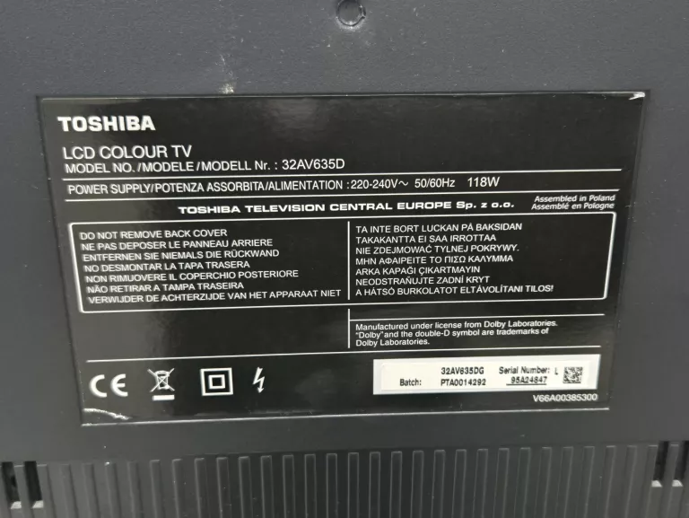 TELEWIZOR TOSHIBA 32AV635D 32'' LCD