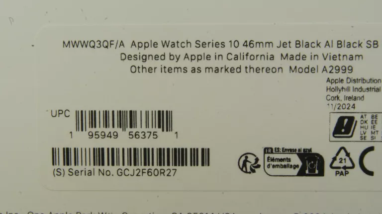 APPLE WATCH SERIES 10 46MM GPS CZARNY ALUMINIUM A2999 ML NIEOTWARTY PLOMBA