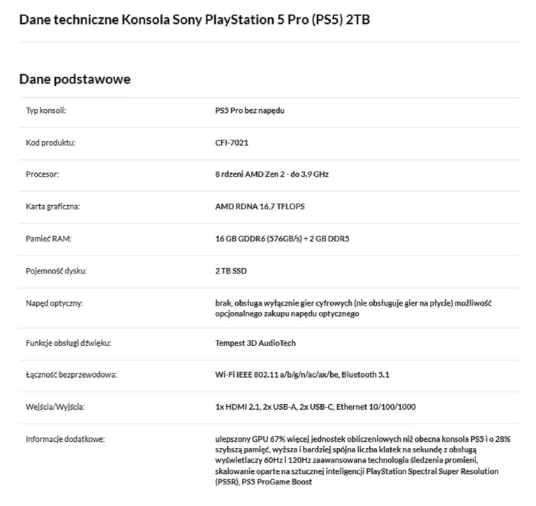 KONSOLA PLAYSTATION PS5 PRO CFI-7021 KOMPLET IGŁA TYLKO OTWARTA!!!