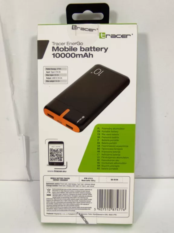 POWER BANK TRACER ENERGO 10000MAH POMARAŃCZOWY