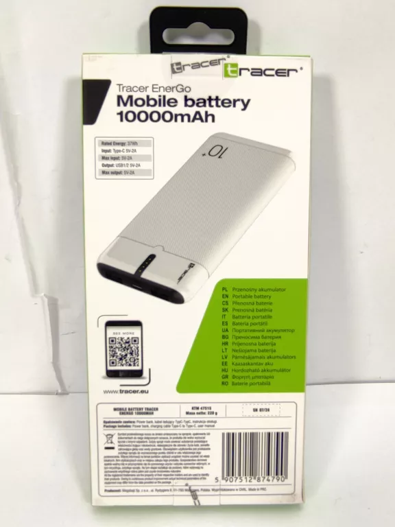 POWER BANK TRACER ENERGO 10000MAH CZARNY