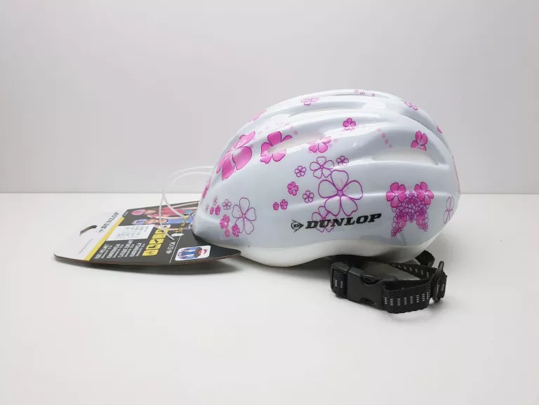 KASK DZIECIĘCY ROWEROWY DUNLOP BIAŁY W RÓŻOWE KWIATKI 48-52CM