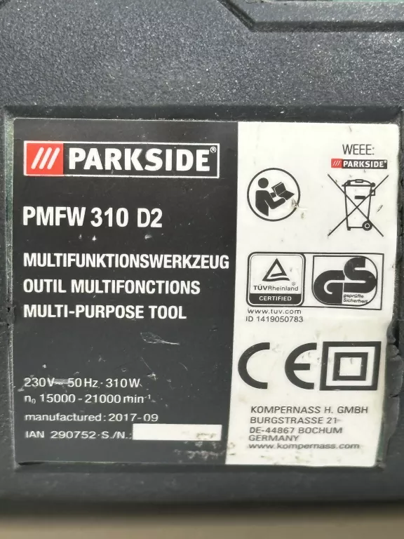 SZLIFIERKA WIELOFUNKCYJNA PARKSIDE PWFW 310 D2 WARTO/OKAZJA