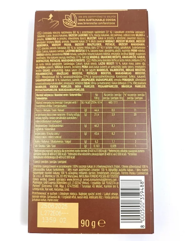 FERRERO ROCHER CZEKOLADA MLECZNA Z ORZECHAMI LASKOWYMI 90G