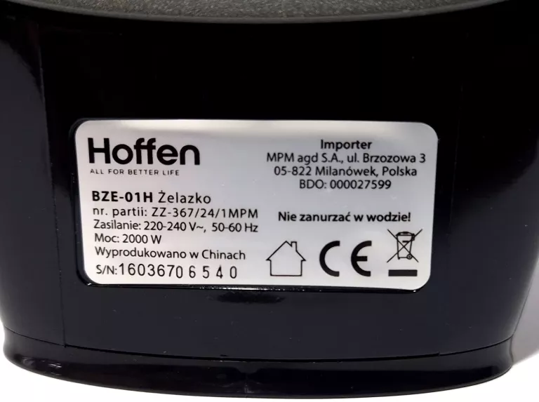 HOFFEN ŻELAZKO PAROWE BZE-01H 2000 W