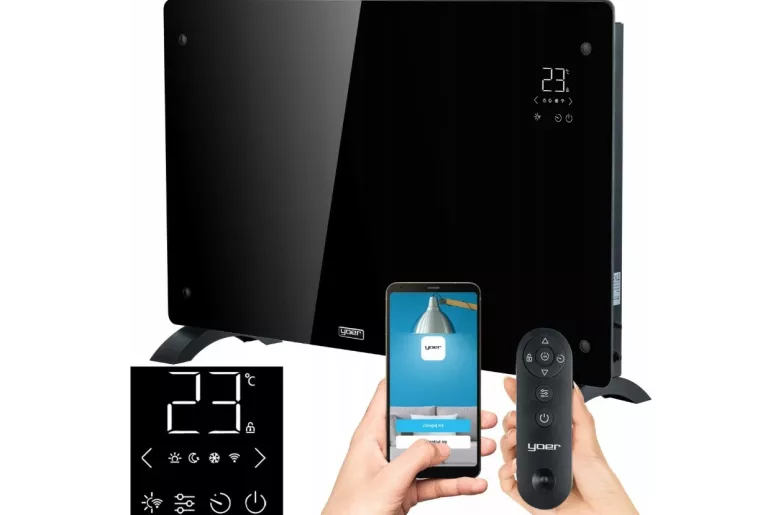 GRZEJNIK ELEKTRYCZNY KONWEKTOROWY SZKLANY YOER 2500 W +ECO +WIFI LED +TIME