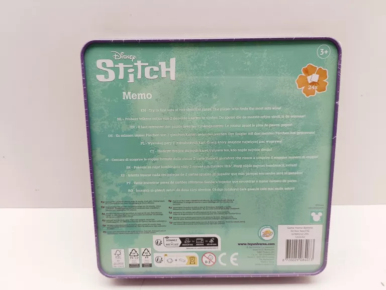 DISNEY STITCH GRA LOGICZNA MEMO 24 KARTY W METALOWYM PUDEŁKU 3+