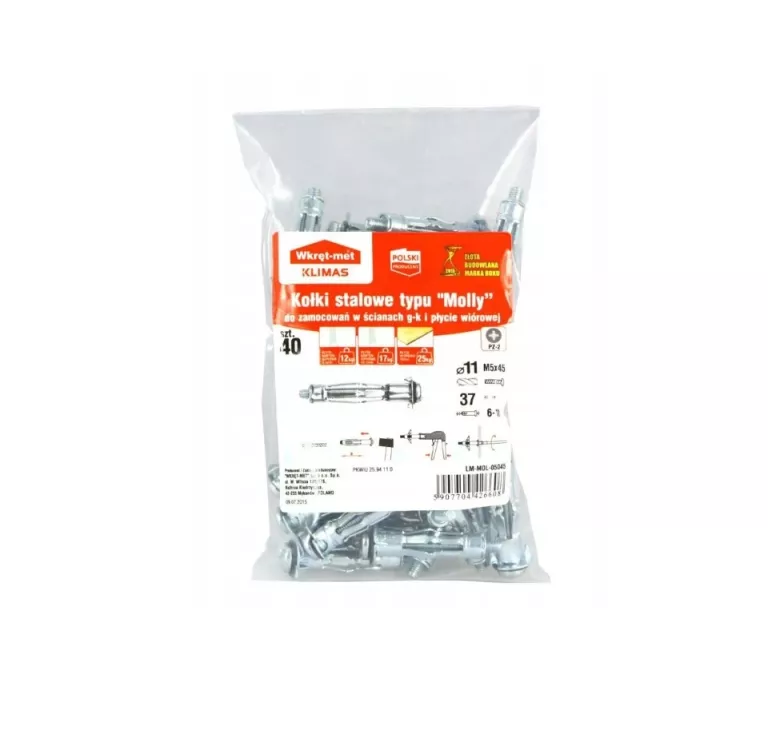 KOŁEK TYPU MOLLY 5 X 45 MM 40 SZT. WKRĘT-MET 5907704426608
