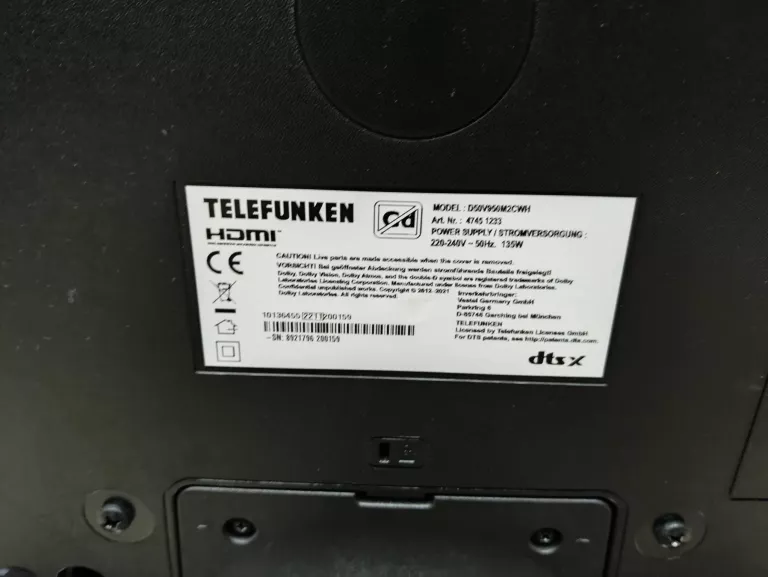 TELEWIZOR SMART TV LED 50" TELEFUNKEN D50V950M2CWH 4K HEVC HDR ANDROID