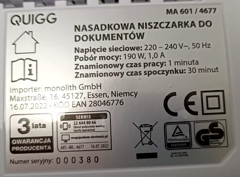 NISZCZARKA NASADKOWA QUIGG MA601