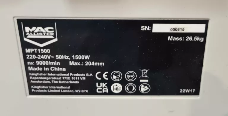 STRUGARKO-GRUBOŚCIÓWKA MACALLISTER MPT1500 1500 W