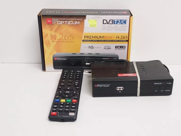 DEKODER OPTICUM PREMIUM BOX H.265 DVB-T2/HEVC/H.265 PILOT PUDEŁKO