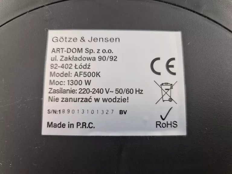 FRYTKOWNICA BEZTŁUSZCZOWA GÖTZE & JENSEN AF500K