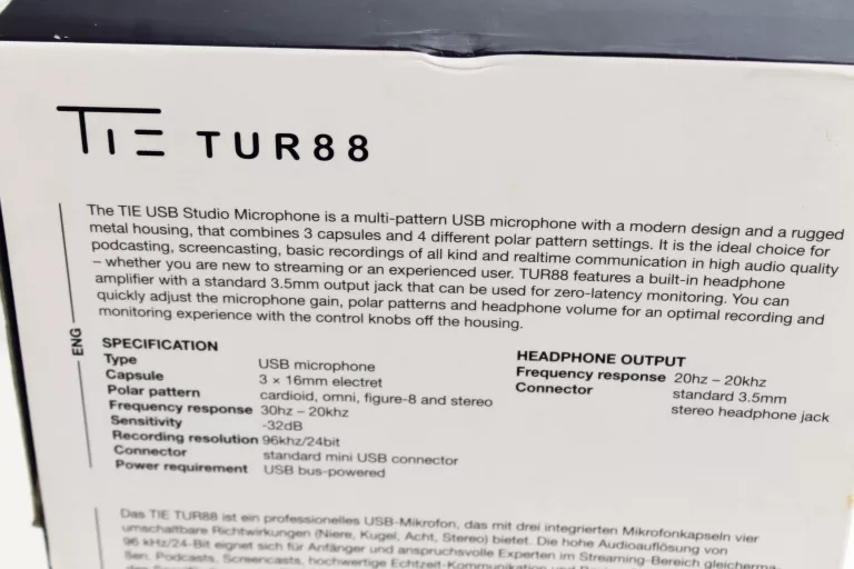 MIKROFON TIE TUR88 DESKOP CONDENSER MICROPHONE PRO STAN BDB
