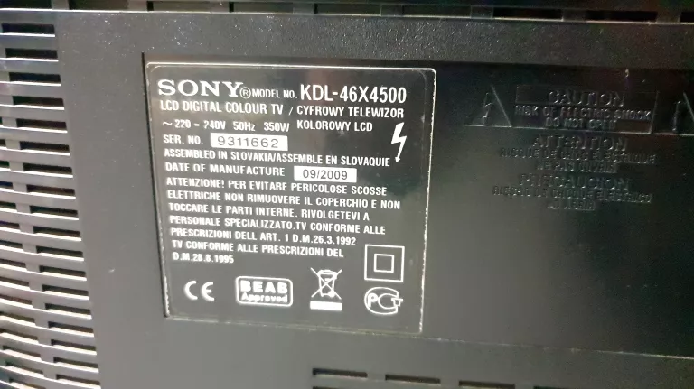 TELEWIZOR SONY BRAVIA KDL-46X4500 + ORGINALNY PILOT