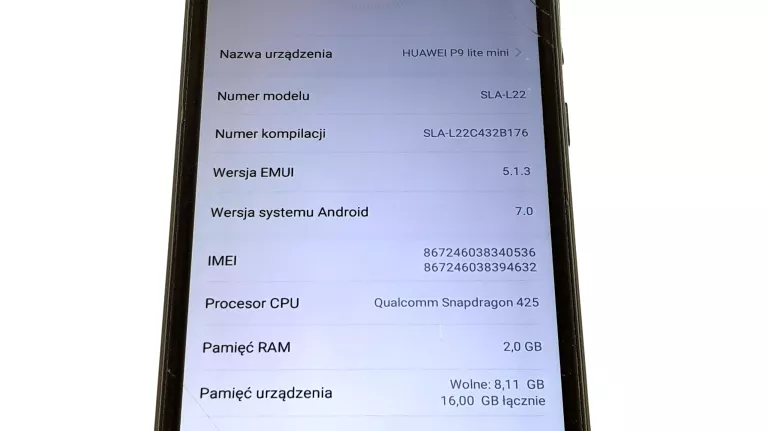 TELEFON TELEFON HUAWEI P9 LITE MINI PĘKNIĘTY