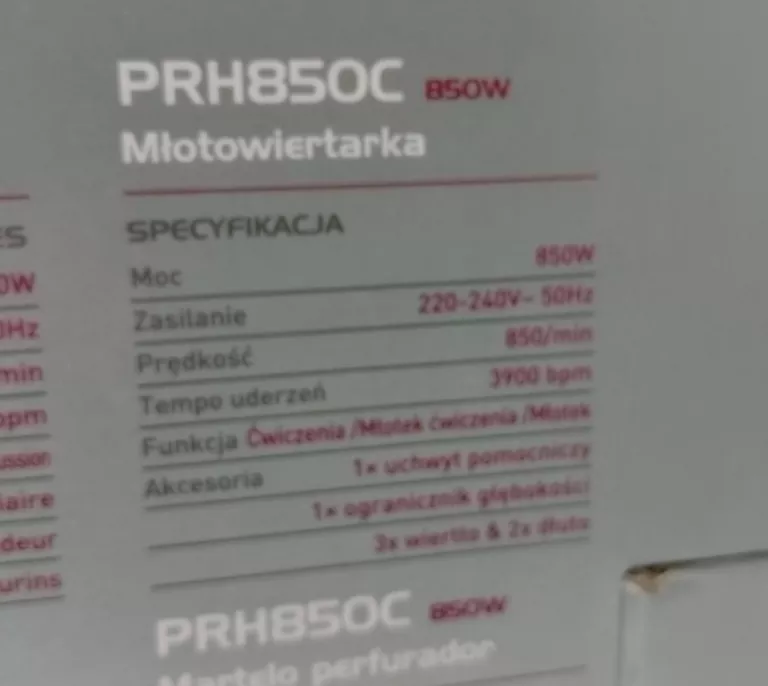 MŁOTOWIERTARKA PERFORMANCE POWER PRH850C 2,5J 850W WALIZKA