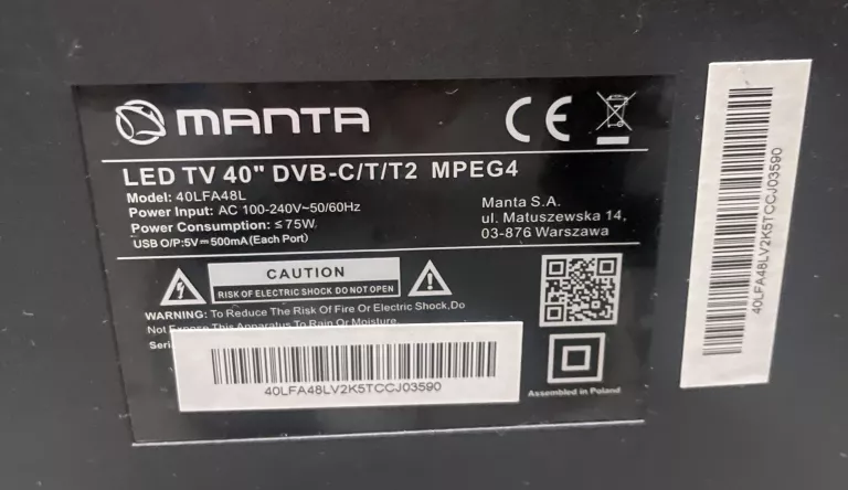 TELEWIZOR LED MANTA 40LFA48L 40" FULL HD ANDROID TV