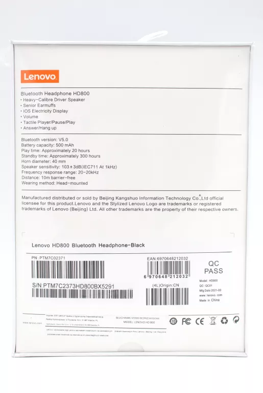 SLUCHAWKI BEZPRZEWODOWE BT LENOVO HD800