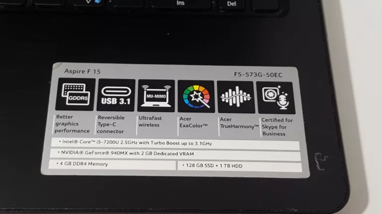 LAPTOP ACER ASPIRE F 15 W10/128GB/4GB/I5 ZASILACZ MYSZKA