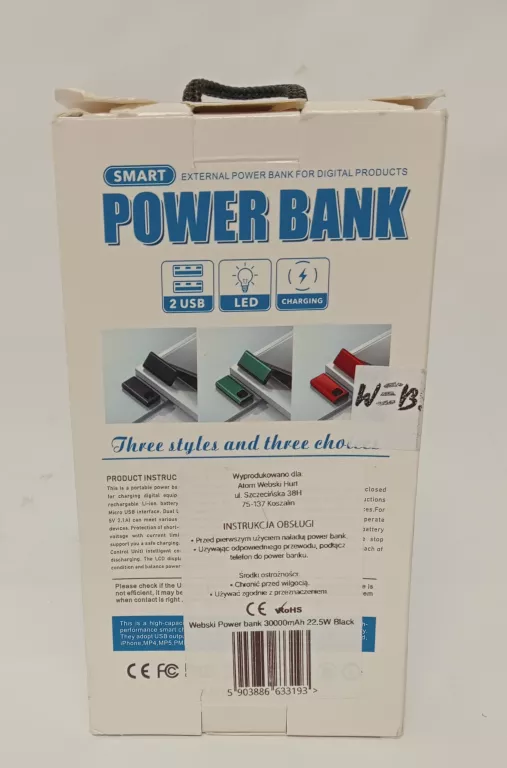 POWERBANK WEBSKI 22.5 W 30000MAH CZARNY