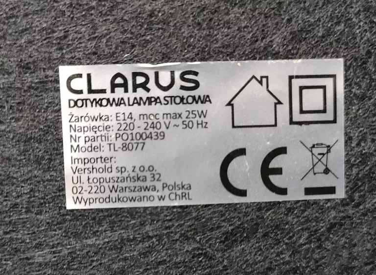 LAMPKA DOTYKOWA CLARUS TL8077 SREBRNA